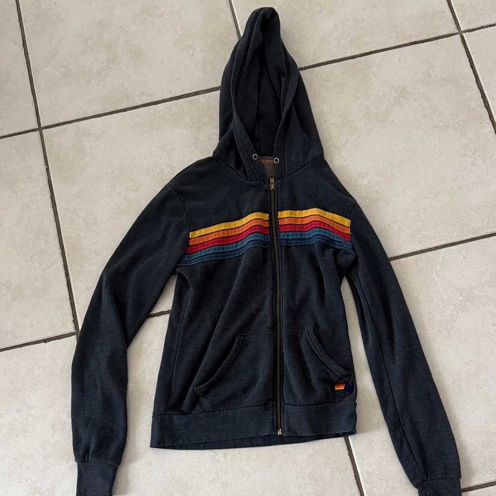 Aviator Nation Navy Hoodie with Colorful Stripes